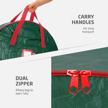 Christmas Wreath Storage Container 24 Inch - Wreath Bag for Artificial Wreaths Box - Dual Zippered Wreaths Storage Bag with Strong Durable Handles - Green - Image 4