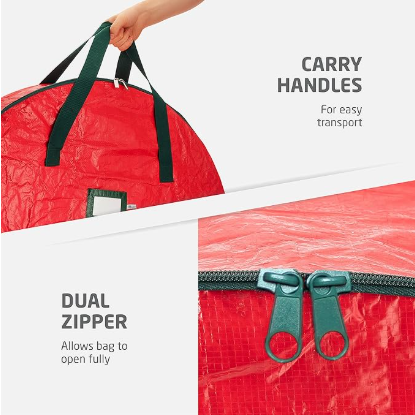 Christmas Wreath Storage Container 30 Inch - Wreath Bag for Artificial Wreaths Box - Dual Zippered Wreaths Storage Bag with Strong Durable Handles - Red - Image 4
