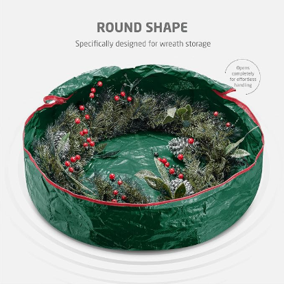 Christmas Wreath Storage Container 30 Inch - Wreath Bag for Artificial Wreaths Box - Dual Zippered Wreaths Storage Bag with Strong Durable Handles - Green - Image 3