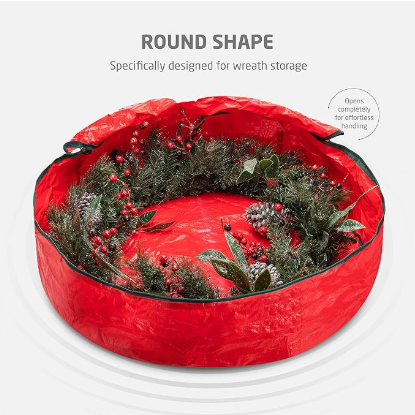 Christmas Wreath Storage Container 36 Inch - Wreath Bag for Artificial Wreaths Box - Dual Zippered Wreaths Storage Bag with Strong Durable Handles - Red - Image 3