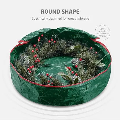 Christmas Wreath Storage Container 36 Inch - Wreath Bag for Artificial Wreaths Box - Dual Zippered Wreaths Storage Bag with Strong Durable Handles - Green - Image 3
