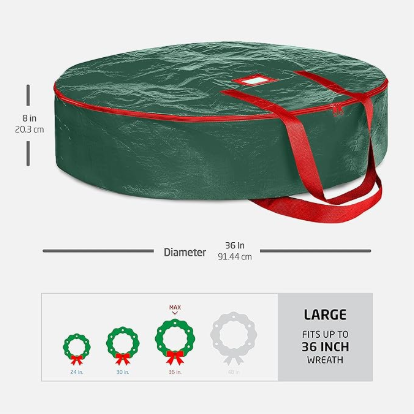 Christmas Wreath Storage Container 36 Inch - Wreath Bag for Artificial Wreaths Box - Dual Zippered Wreaths Storage Bag with Strong Durable Handles - Green - Image 6