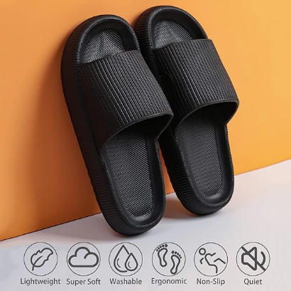 Cloud Slippers for Women and Men, Pillow House Slippers Shower Shoes Indoor Slides Bathroom Sandals, Ultimate Comfort, Lightweight, Thick Sole, Non-Slip, Easy to Clean black（44-45） - Image 2