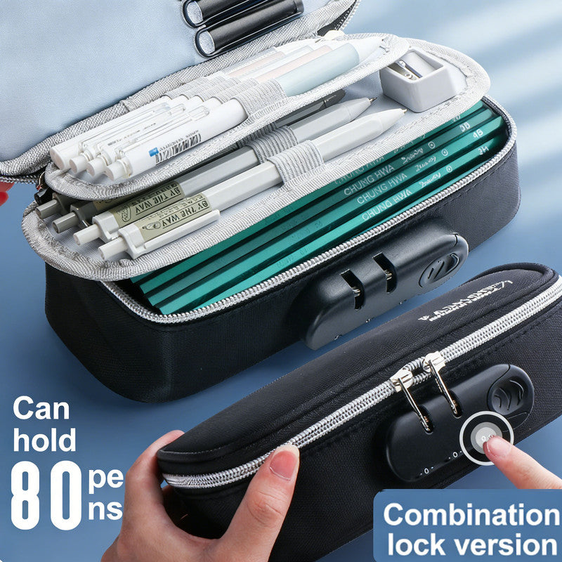 Large Capacity Pencil Case with 4 Compartments Canvas Pen Pouches Multilayer Pen Organizers Bag Oxford Fabric Pencil(black) - Image 2