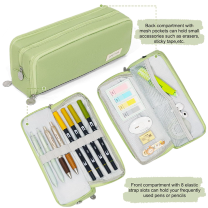 Large Capacity Pencil Case 3 Compartment Pouch Pen Bag for School Teen Girl Boy Men Women (Green) - Image 3