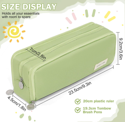 Large Capacity Pencil Case 3 Compartment Pouch Pen Bag for School Teen Girl Boy Men Women (Green) - Image 4