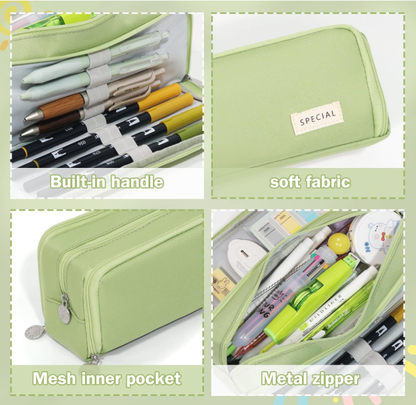Large Capacity Pencil Case 3 Compartment Pouch Pen Bag for School Teen Girl Boy Men Women (Green) - Image 5