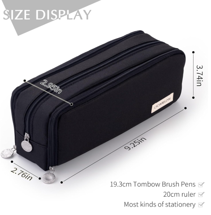 Large Capacity Pencil Case 3 Compartment Pouch Pen Bag for School Teen Girl Boy Men Women (Black) - Image 5