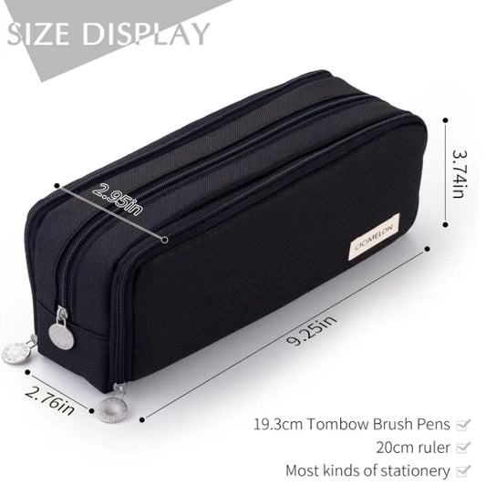 Large Capacity Pencil Case 3 Compartment Pouch Pen Bag for School Teen Girl Boy Men Women (Black) - Image 5