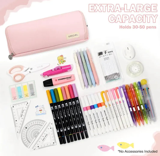 Large Capacity Pencil Case 3 Compartment Pouch Pen Bag for School Teen Girl Boy Men Women (Pink) - Image 2