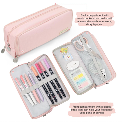 Large Capacity Pencil Case 3 Compartment Pouch Pen Bag for School Teen Girl Boy Men Women (Pink) - Image 5