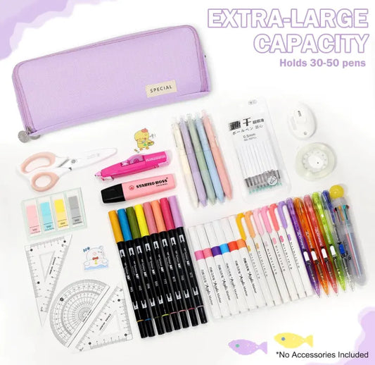 Large Capacity Pencil Case 3 Compartment Pouch Pen Bag for School Teen Girl Boy Men Women (Purple) - Image 2