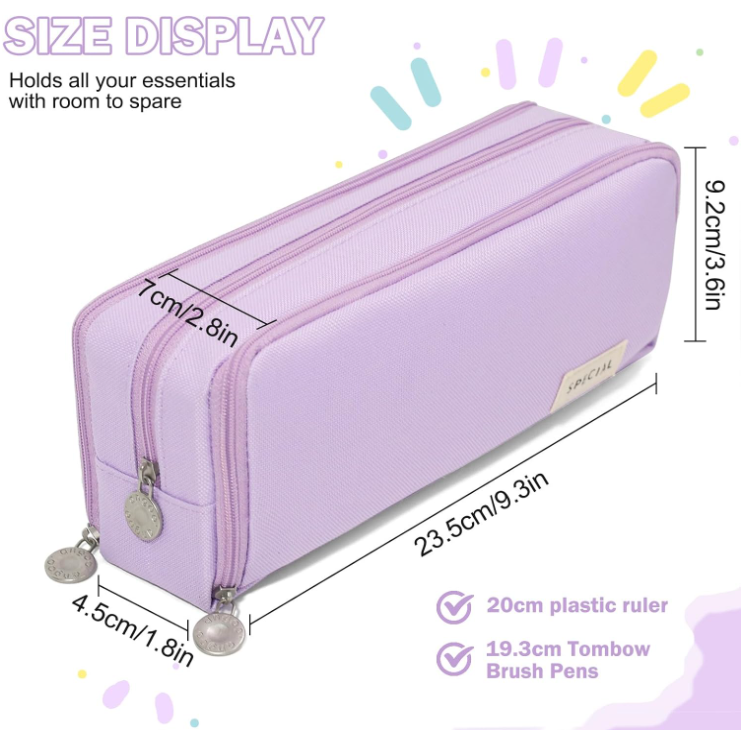 Large Capacity Pencil Case 3 Compartment Pouch Pen Bag for School Teen Girl Boy Men Women (Purple) - Image 5