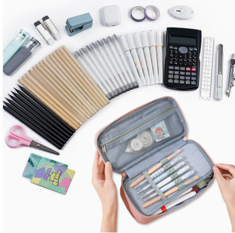 Pencil Case Pen Bag, Two Layers Big Capacity Pencil Pouch Pen Organizer Durable Stationery Holder for Marker Organization School Supplies Office Storage Desk Organizing –Gray - Image 2