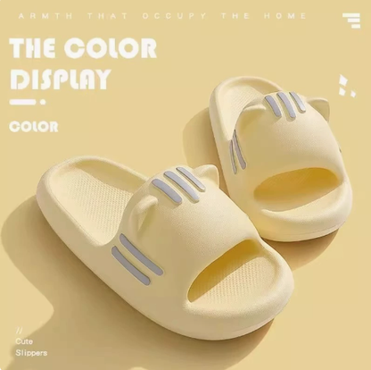 Women’s Slides Cute Bathroom Slippers Non-Slip Cartoon Cat Shaped Indoor Outdoor Summer Slippers（yellow，38-39）