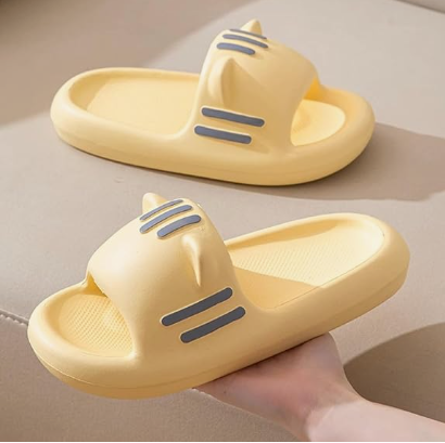 Women’s Slides Cute Bathroom Slippers Non-Slip Cartoon Cat Shaped Indoor Outdoor Summer Slippers（yellow，38-39） - Image 6