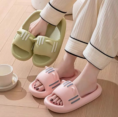 Women’s Slides Cute Bathroom Slippers Non-Slip Cartoon Cat Shaped Indoor Outdoor Summer Slippers（pink，38-39） - Image 2