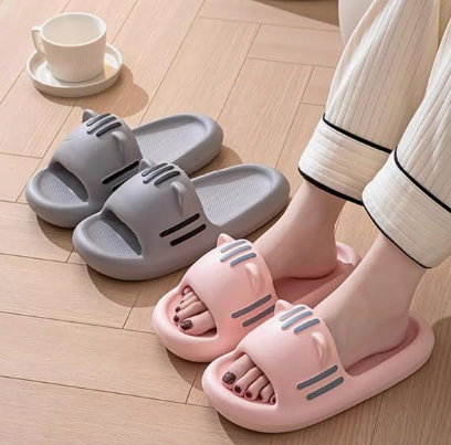 Women’s Slides Cute Bathroom Slippers Non-Slip Cartoon Cat Shaped Indoor Outdoor Summer Slippers（pink，38-39） - Image 4