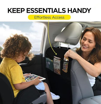 Back Seat Cover For Kids + 3 Pocket Storage Organizer, 2 Pack X-Large Waterproof Kick Mats Backseat Protector, Car Seat Back Protectors For Vehicles To Protect From Dirt, Mud & Scratches - Image 3