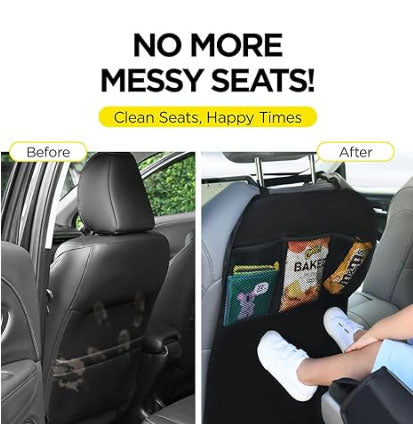 Back Seat Cover For Kids + 3 Pocket Storage Organizer, 2 Pack X-Large Waterproof Kick Mats Backseat Protector, Car Seat Back Protectors For Vehicles To Protect From Dirt, Mud & Scratches - Image 4
