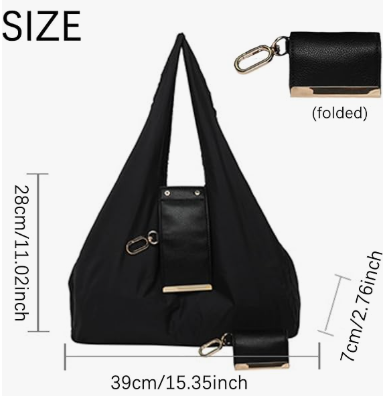 Keychain Tote Bag Compact & Expandable for On the Go, Foldable Tote Bag with Key Ring for Daily Errands - Black - Image 2