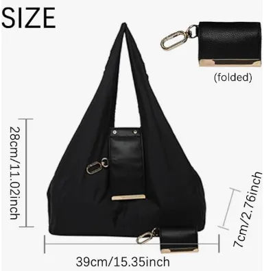 Keychain Tote Bag Compact & Expandable for On the Go, Foldable Tote Bag with Key Ring for Daily Errands - Black - Image 2