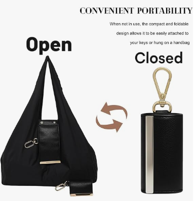 Keychain Tote Bag Compact & Expandable for On the Go, Foldable Tote Bag with Key Ring for Daily Errands - Red - Image 5