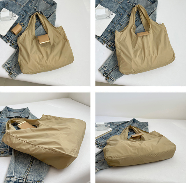 Keychain Tote Bag Compact & Expandable for On the Go, Foldable Tote Bag with Key Ring for Daily Errands - Khaki - Image 2