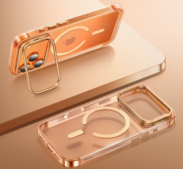 A phone case for iPhone 17 Pro Max with a stand and camera control cover, MagSafe compatible, shockproof magnetic case, and scratch-resistant (orange). - Image 2