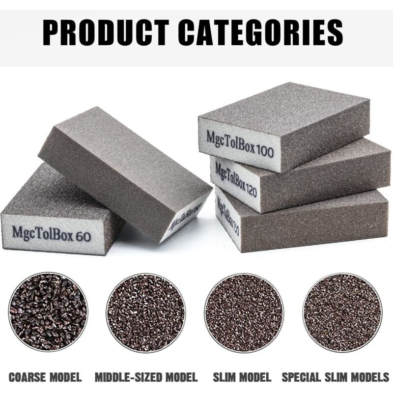 12 pcs Sanding Sponges, Sanding Blocks Kit Polishing Grit 60/80/100/120/180/220 Washable Reusable - Image 2