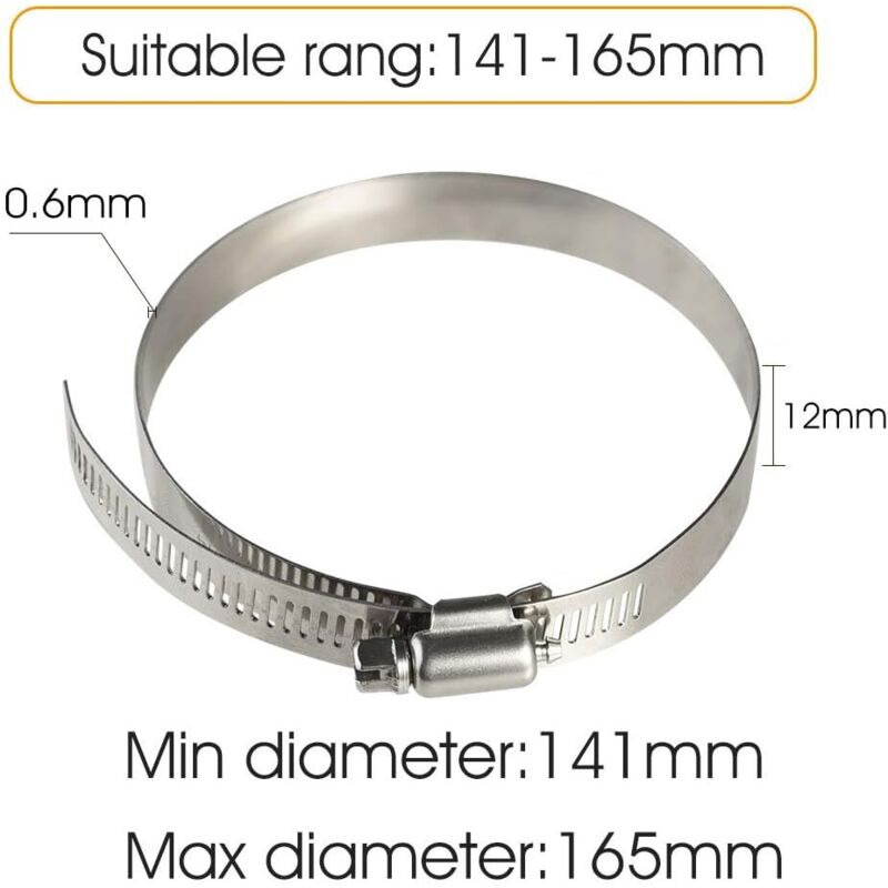 4 pcs Stainless Steel Hose Clamps - Adjustable For Fixing Flexible Hoses (141Mm-165Mm) - Image 2