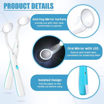 Dental Mirror With Light 2 Pieces Mouth Mirror Dental Inspection Mirror Oral Mirror With LED Light Battery Included, - Image 3