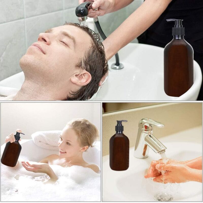 4 pcs Amber Dispenser Bottles 500Ml Amber Pump Bottles Empty Amber Plastic Bottle For Lotion Shower Gel Hand Soap - Image 3
