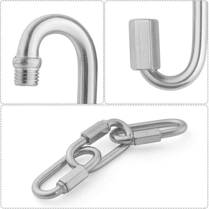 16 pcs M5 Stainless Steel Quick Link 304 D Shape Locking Carabiners, Mini Screw Carabiner For Hiking, Camping, Outdoor - Image 2