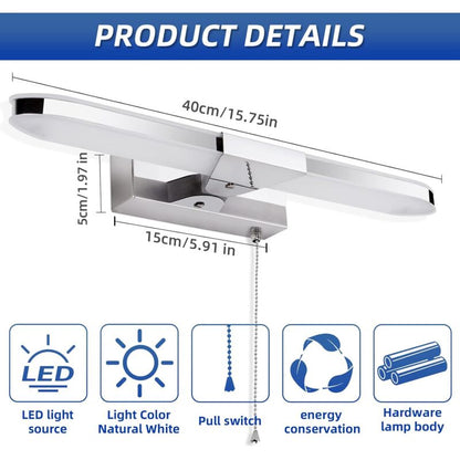 LED Bathroom Mirror Light 40Cm LED Mirror Light Wall Lamp Bathroom Mirror Light With Pull Switch 3000K 920Lm 8W Ip44 - Image 2