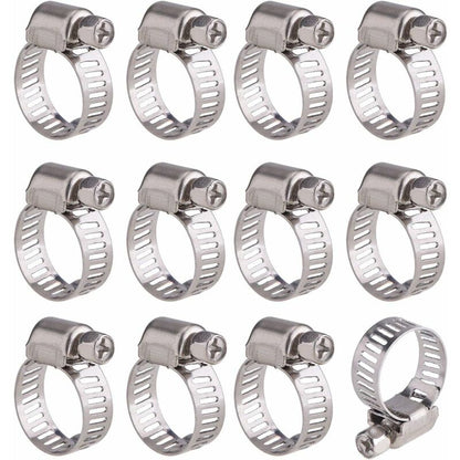 12 pcs Adjustable Stainless Steel Hose Clamp Pipe Clips Fastener (9-16Mm)