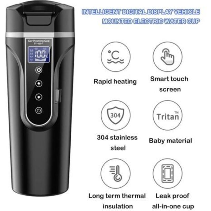 Car Kettle, 12V/24V Car Electric Kettle Heated Water Cup For Car/Truck/Travel, Portable Car Electric Kettle With Lcd - Image 4
