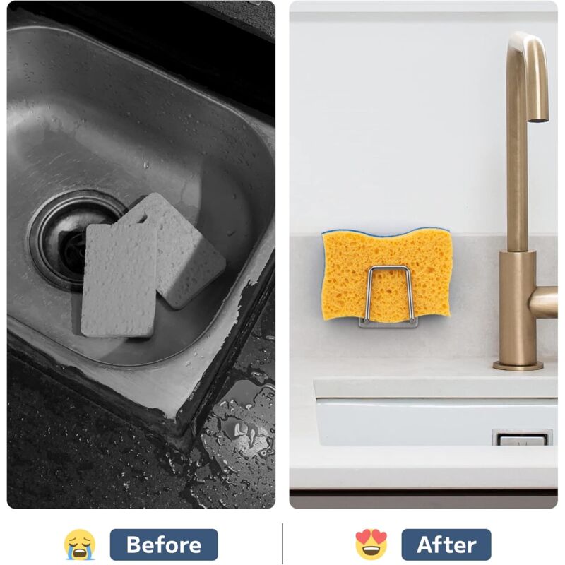 Sponge Holder - 304 Stainless Steel Dish Sponge Hook, Adhesive - Sink Accessories - Adhesive Hook, Kitchen And Bathroom - Image 3