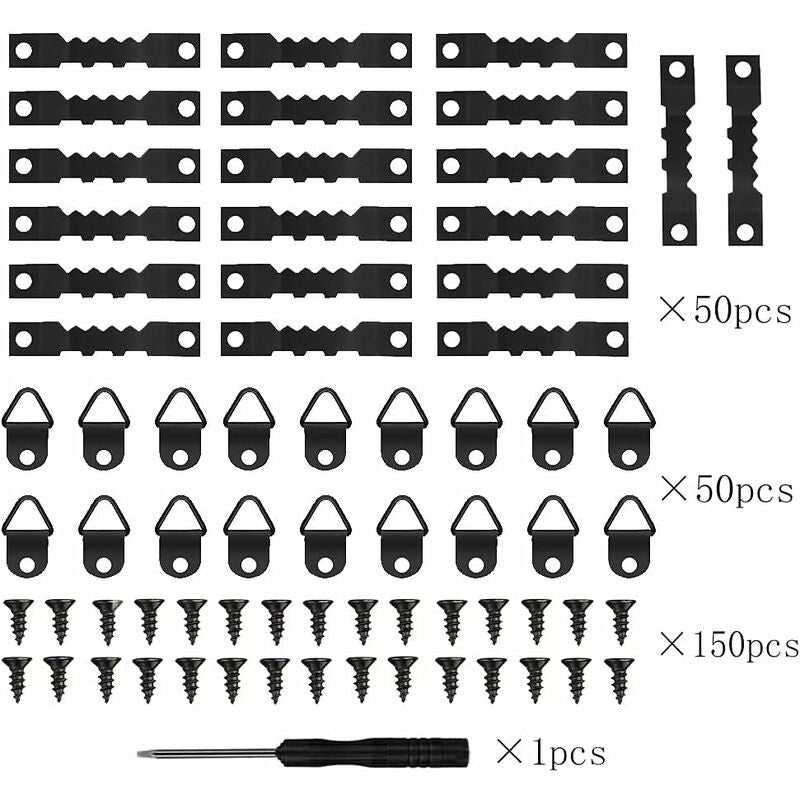 251 Pieces Picture Frame Hangers Picture Hanging Kit Photo Frame Hangers With Storage Box And 150 Screws Black - Image 3