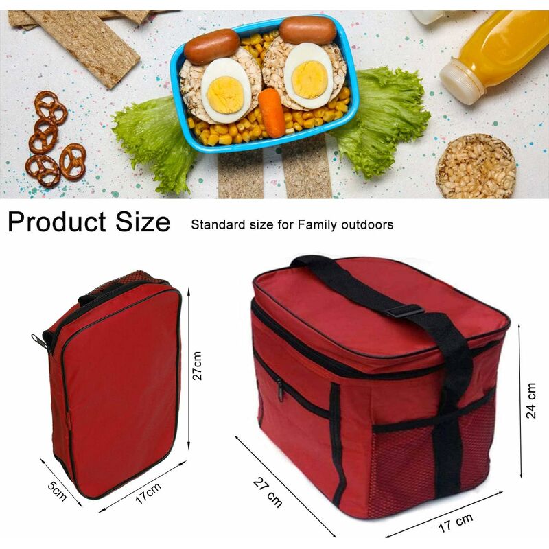 Insulated Lunch Bag 10L Cooler Bag Lunch Bag For Work School Beach Picnic Red - Image 2