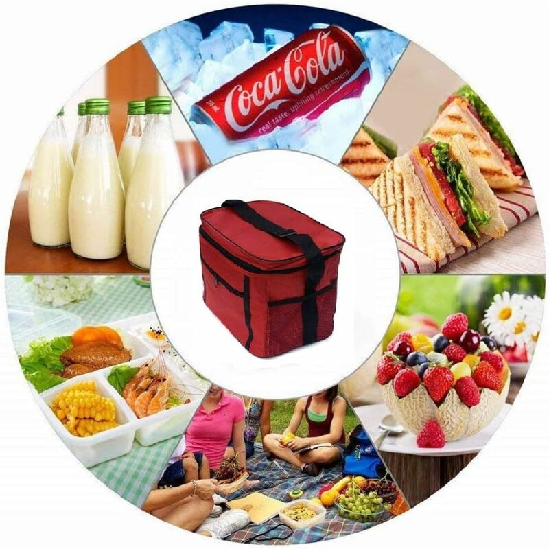 Insulated Lunch Bag 10L Cooler Bag Lunch Bag For Work School Beach Picnic Red - Image 4