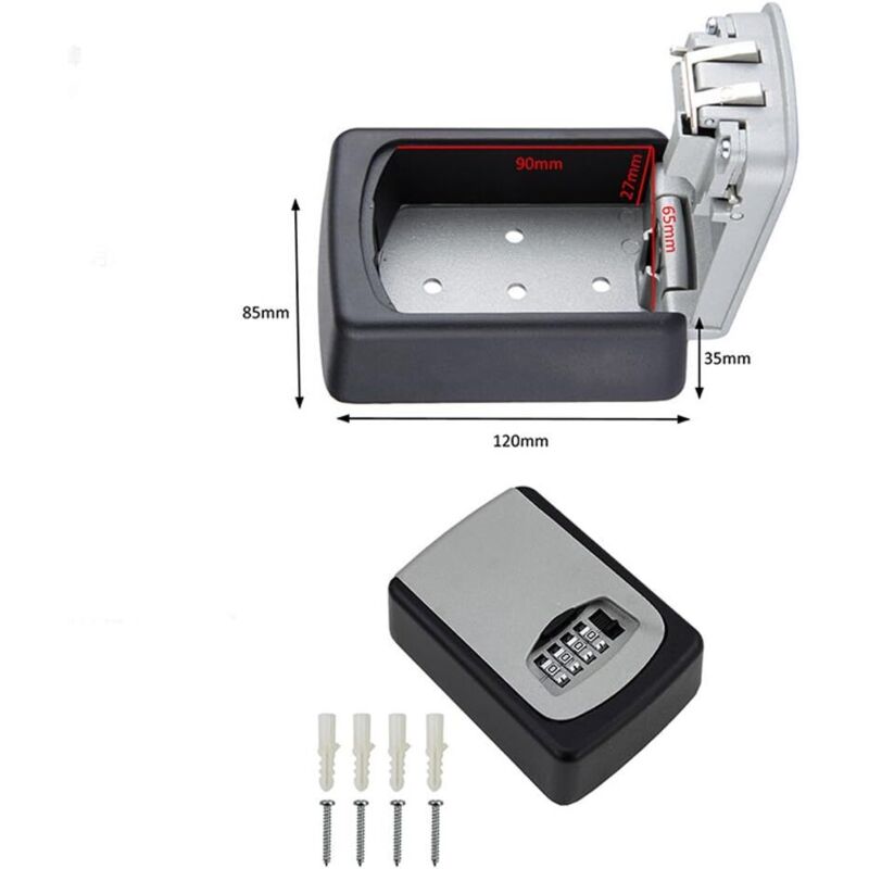 Outdoor Security Key Box, Wall Mounted Key Box With 4 Digit Code, 5 Keys Security Storage Key Holder Box, For Home - Image 2