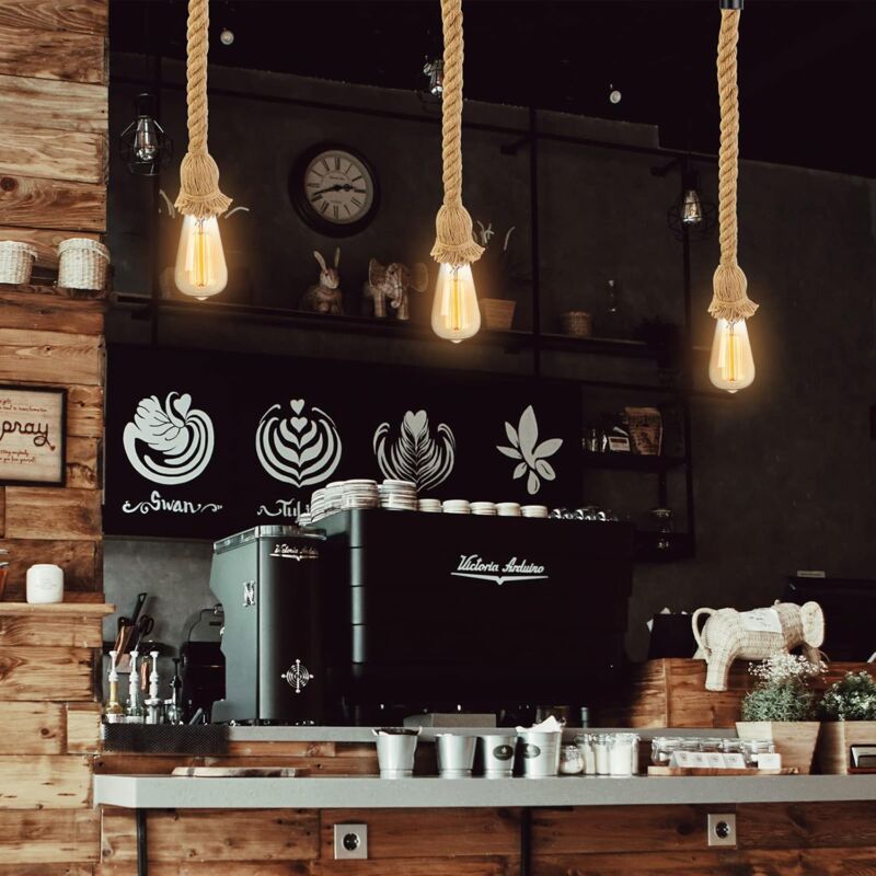 Vintage Hemp ROpe Chandelier E27 Vintage Ceiling Light Hemp ROpe Pr Bar ROpe Cafe Stairs Restaurant Studio - 100Cm (1 - Image 3