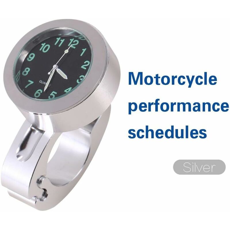 Motorcycle Handlebar Clock, Silver Motorcycle Waterproof Handlebar Glow Mount Clock Watch For Most Motorcycle Cruiser - Image 2