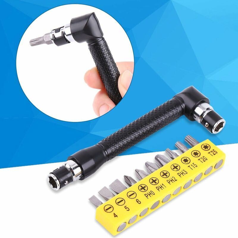 Right Angle Screwdriver, Curved Screwdriver, L-Shaped Wrench, With 10 Bits For Construction Workers - Image 4