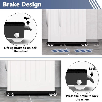 Washing Machine Base With Brake, Adjustable Mobile Base For Washing Machine, Dryer, Refrigerator, Load 300Kg, Black - Image 2