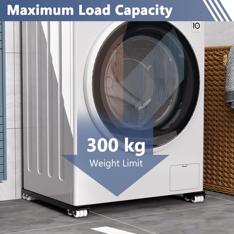 Washing Machine Base With Brake, Adjustable Mobile Base For Washing Machine, Dryer, Refrigerator, Load 300Kg, Black - Image 3