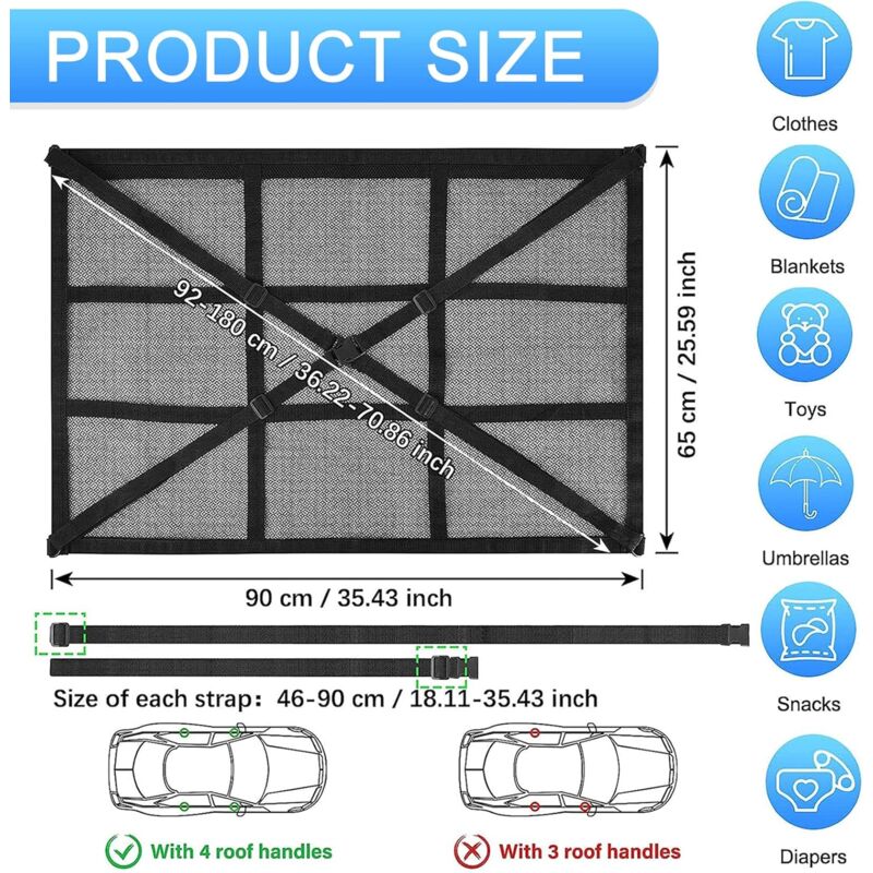 Car ROof Storage Net 90Cmx65Cm Universal Luggage Bag For Travel And Organizer Four ROof Armrests For Suv, Van - Image 2