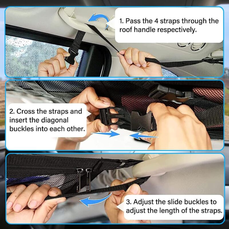Car ROof Storage Net 90Cmx65Cm Universal Luggage Bag For Travel And Organizer Four ROof Armrests For Suv, Van - Image 3