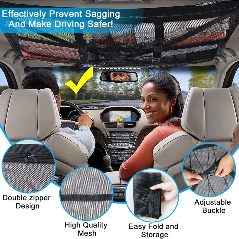 Car ROof Storage Net 90Cmx65Cm Universal Luggage Bag For Travel And Organizer Four ROof Armrests For Suv, Van - Image 4
